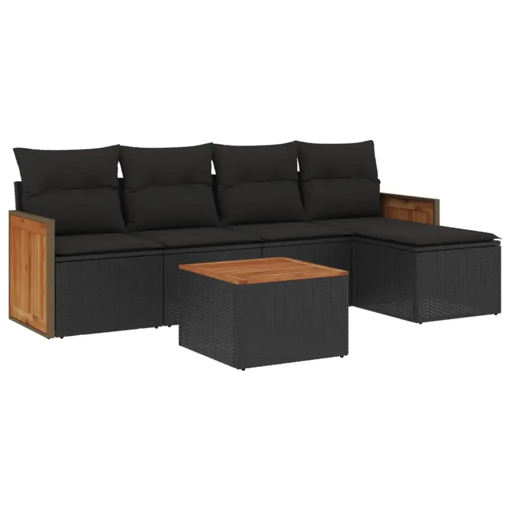 Set Divano da Giardino 6 pz con Cuscini Nero in Polyrattan - homemem39