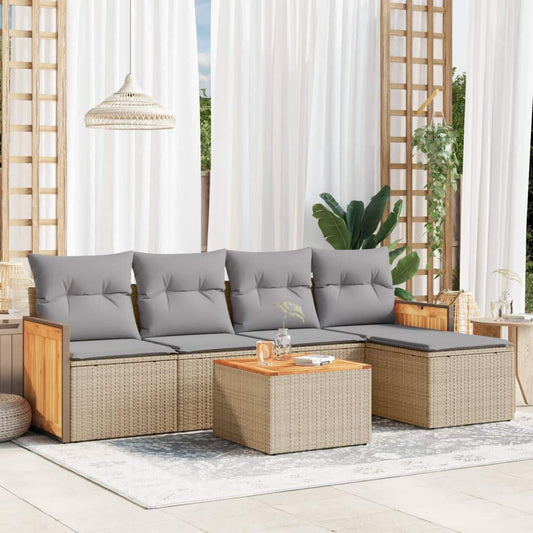 Set Divano da Giardino 6 pz con Cuscini Beige in Polyrattan - homemem39