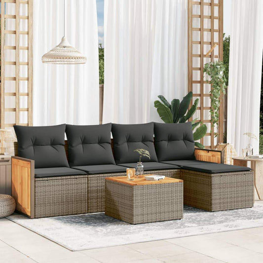 Set Divano da Giardino 6 pz con Cuscini Grigio in Polyrattan - homemem39