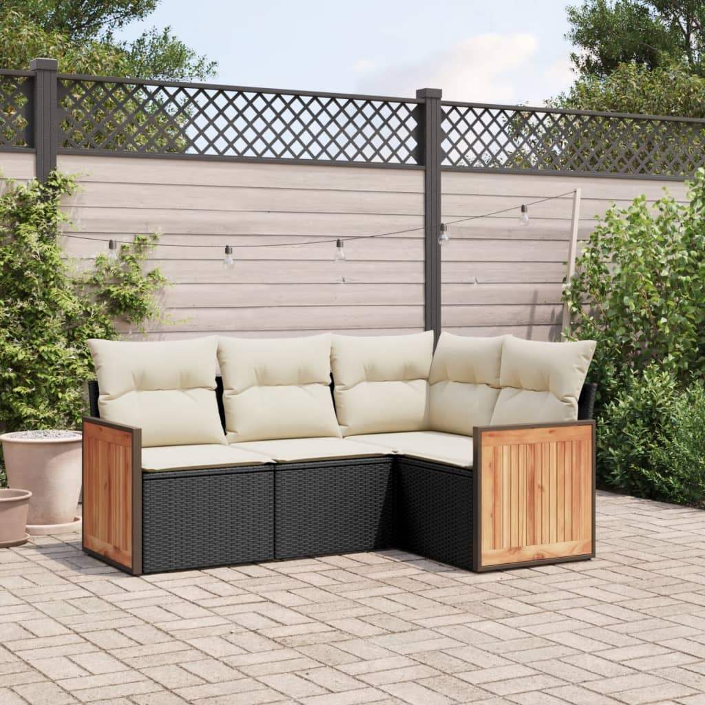 Set Divani da Giardino 4 pz con Cuscini Nero in Polyrattan - homemem39