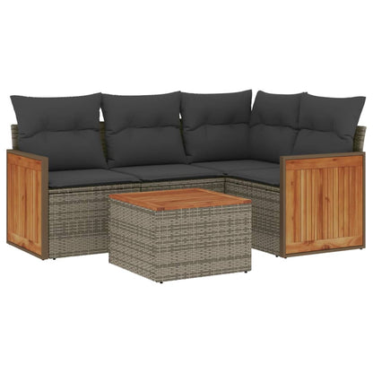 Set Divano da Giardino 5 pz con Cuscini Grigio in Polyrattan