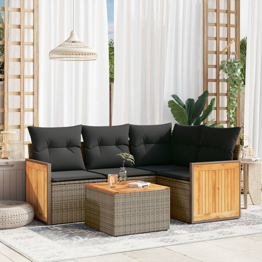 Set Divano da Giardino 5 pz con Cuscini Grigio in Polyrattan | homemem39