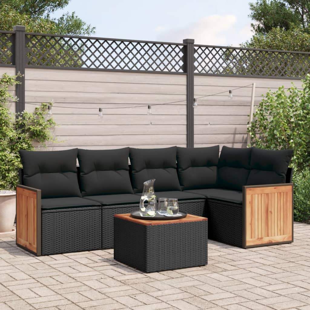 Set Divano da Giardino 6 pz con Cuscini Nero in Polyrattan - homemem39