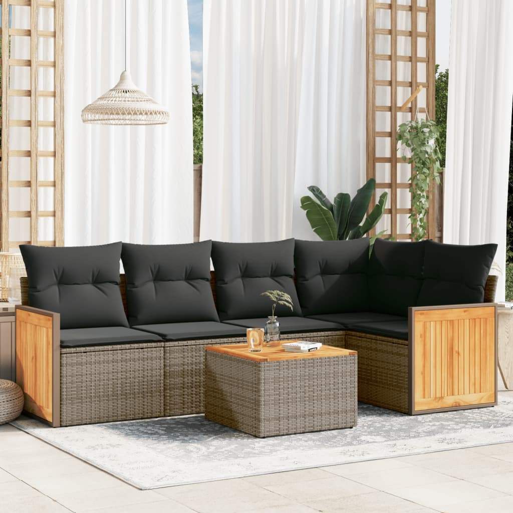 Set Divano da Giardino 6 pz con Cuscini Grigio in Polyrattan - homemem39