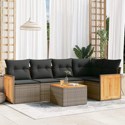 Set Divano da Giardino 6 pz con Cuscini Grigio in Polyrattan - homemem39