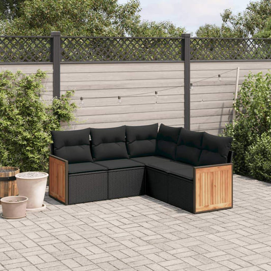 Set Divani da Giardino 5 pz con Cuscini in Polyrattan Nero - homemem39