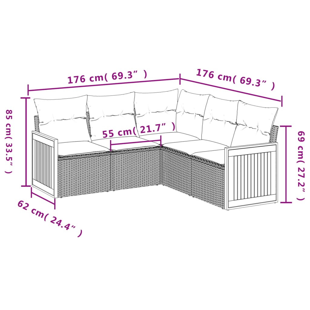 Set Divani da Giardino 5 pz con Cuscini in Polyrattan Nero | homemem39