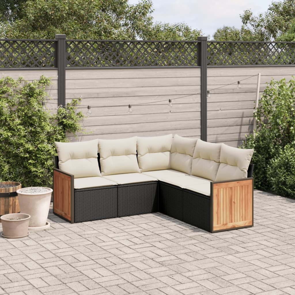 Set Divani da Giardino 5 pz con Cuscini in Polyrattan Nero | homemem39