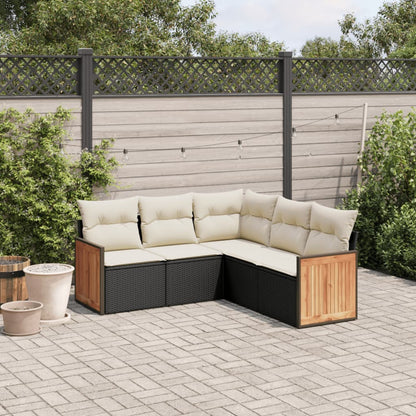 Set Divani da Giardino 5 pz con Cuscini in Polyrattan Nero | homemem39