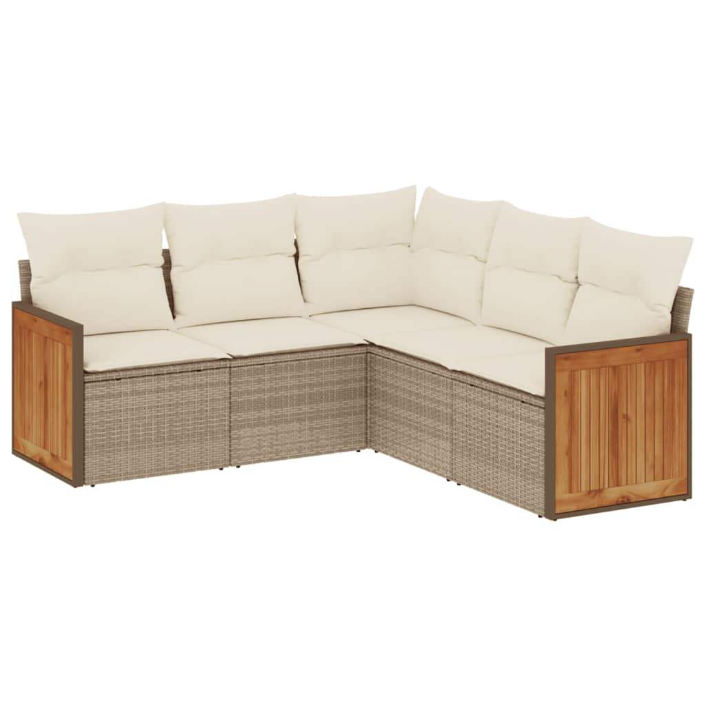 Set Divano da Giardino 5 pz con Cuscini Beige in Polyrattan - homemem39