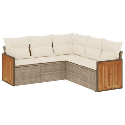 Set Divano da Giardino 5 pz con Cuscini Beige in Polyrattan - homemem39