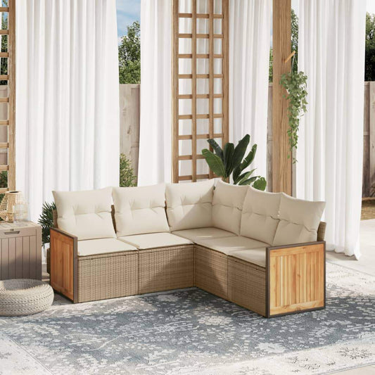 Set Divano da Giardino 5 pz con Cuscini Beige in Polyrattan - homemem39
