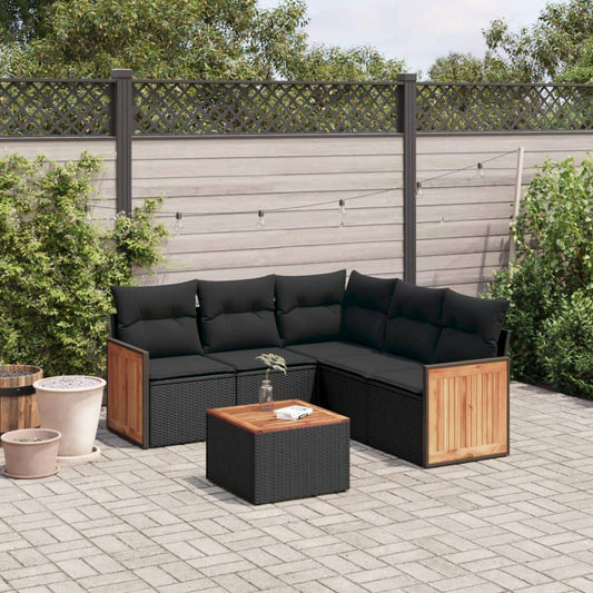 Set Divano da Giardino 6 pz con Cuscini Nero in Polyrattan - homemem39