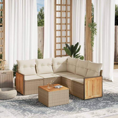 Set Divano da Giardino 6 pz con Cuscini Beige in Polyrattan - homemem39