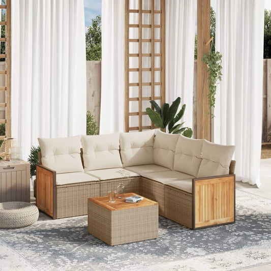 Set Divano da Giardino 6 pz con Cuscini Beige in Polyrattan - homemem39
