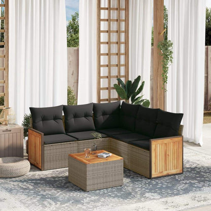 Set Divano da Giardino 6 pz con Cuscini Grigio in Polyrattan - homemem39
