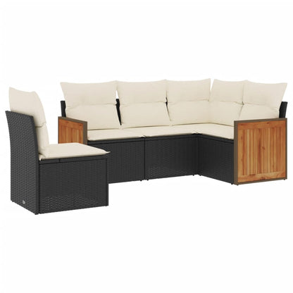 Set Divani da Giardino 5 pz con Cuscini in Polyrattan Nero