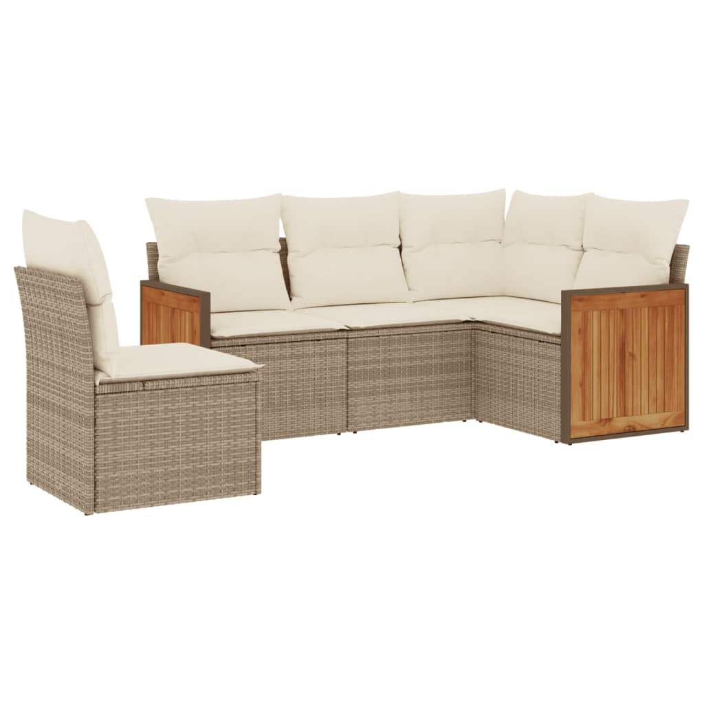Set Divano da Giardino 5 pz con Cuscini Beige in Polyrattan - homemem39