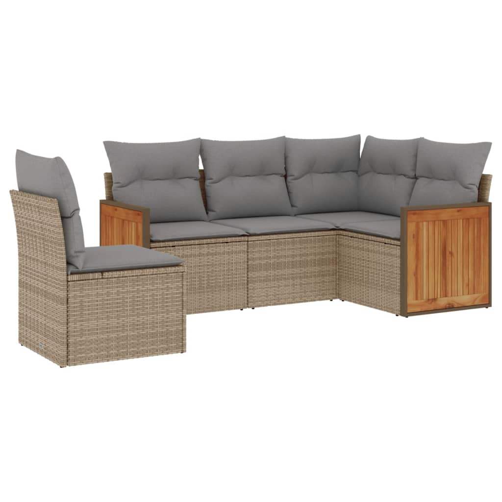 Set Divano da Giardino 5 pz con Cuscini Beige in Polyrattan - homemem39