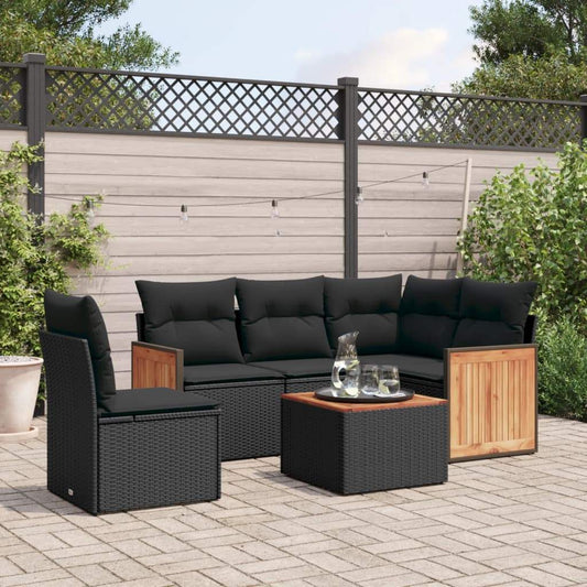 Set Divano da Giardino 6 pz con Cuscini Nero in Polyrattan - homemem39