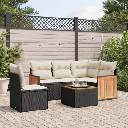 Set Divano da Giardino 6 pz con Cuscini Nero in Polyrattan - homemem39