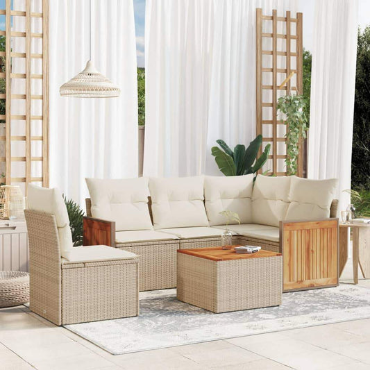 Set Divano da Giardino 6 pz con Cuscini Beige in Polyrattan - homemem39