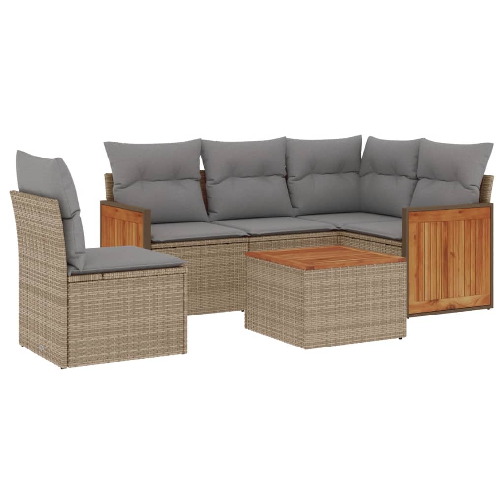 Set Divano da Giardino 6 pz con Cuscini Beige in Polyrattan