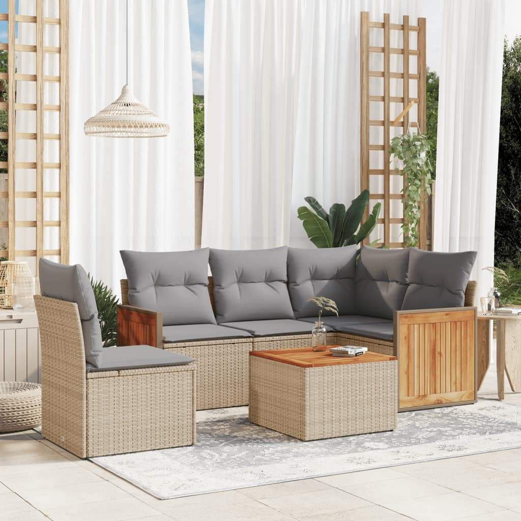 Set Divano da Giardino 6 pz con Cuscini Beige in Polyrattan - homemem39