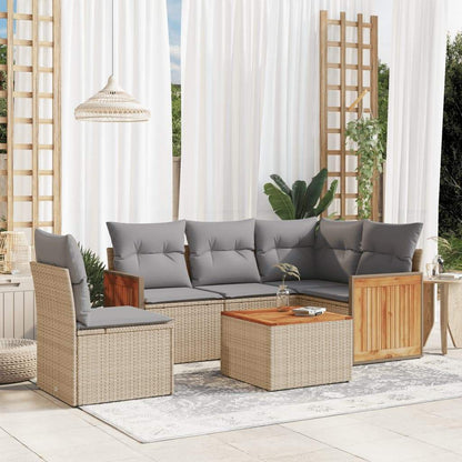 Set Divano da Giardino 6 pz con Cuscini Beige in Polyrattan - homemem39
