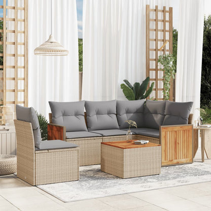 Set Divano da Giardino 6 pz con Cuscini Beige in Polyrattan