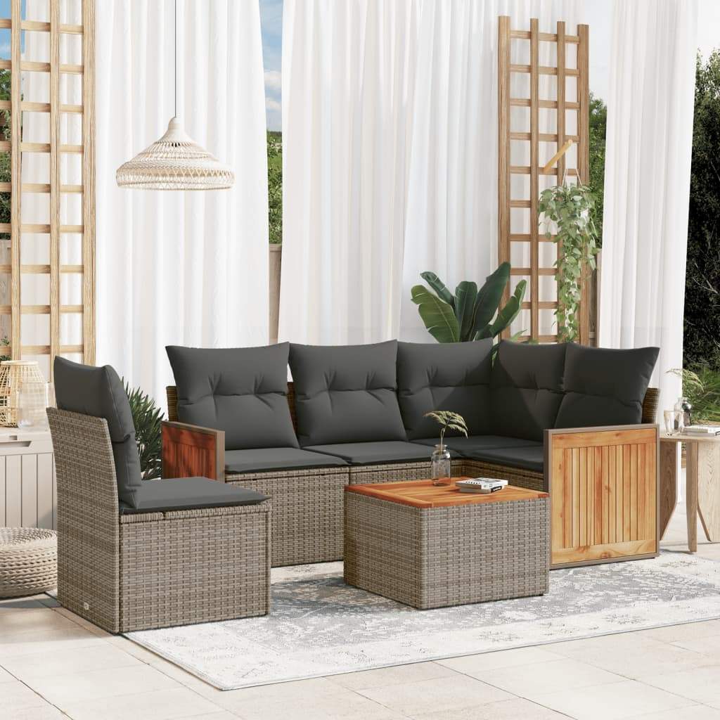 Set Divano da Giardino 6 pz con Cuscini Grigio in Polyrattan - homemem39
