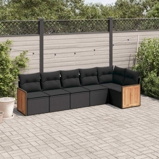 Set Divano da Giardino 6 pz con Cuscini Nero in Polyrattan - homemem39