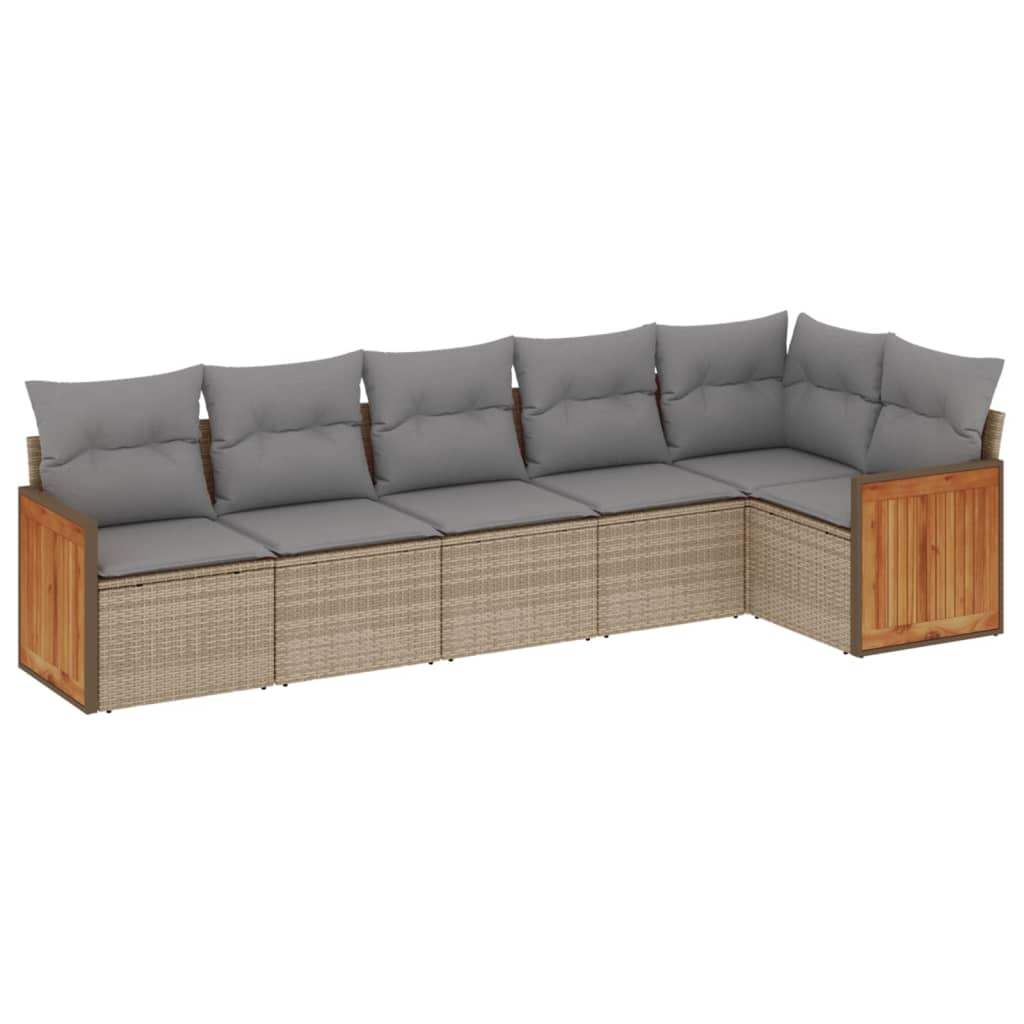 Set Divano da Giardino 6 pz con Cuscini Beige in Polyrattan - homemem39