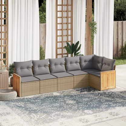 Set Divano da Giardino 6 pz con Cuscini Beige in Polyrattan - homemem39