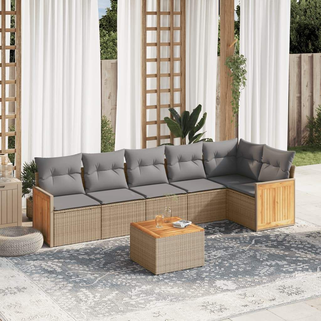 Set Divani da Giardino 7 pz con Cuscini Beige in Polyrattan - homemem39