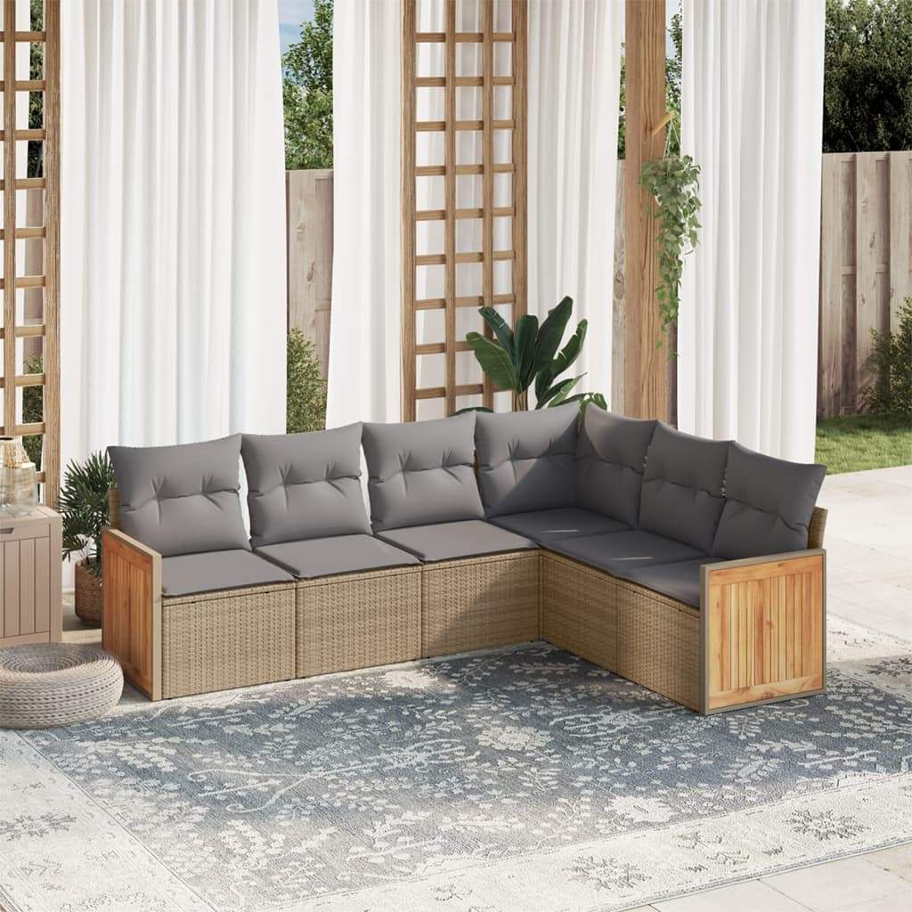 Set Divano da Giardino 6 pz con Cuscini Beige in Polyrattan - homemem39