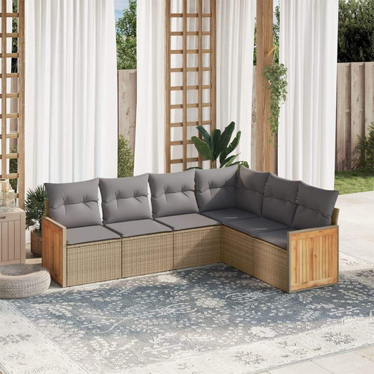 Set Divano da Giardino 6 pz con Cuscini Beige in Polyrattan - homemem39