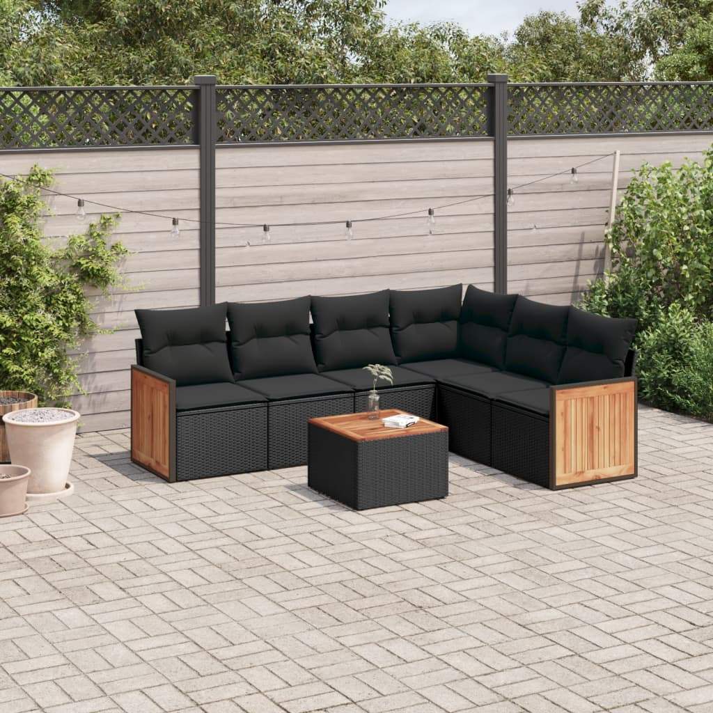 Set Divani da Giardino con Cuscini 7pz Nero Polyrattan - homemem39