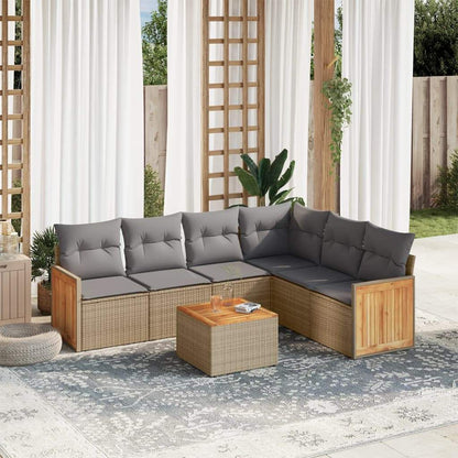 Set Divani da Giardino 7 pz con Cuscini Beige in Polyrattan - homemem39
