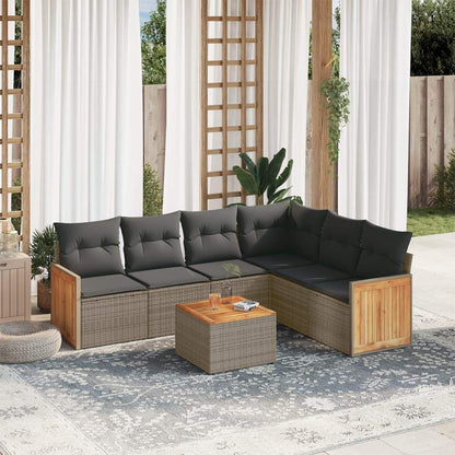 Set Divani da Giardino 7 pz con Cuscini Grigio in Polyrattan - homemem39