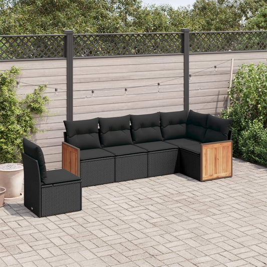 Set Divano da Giardino 6 pz con Cuscini Nero in Polyrattan - homemem39