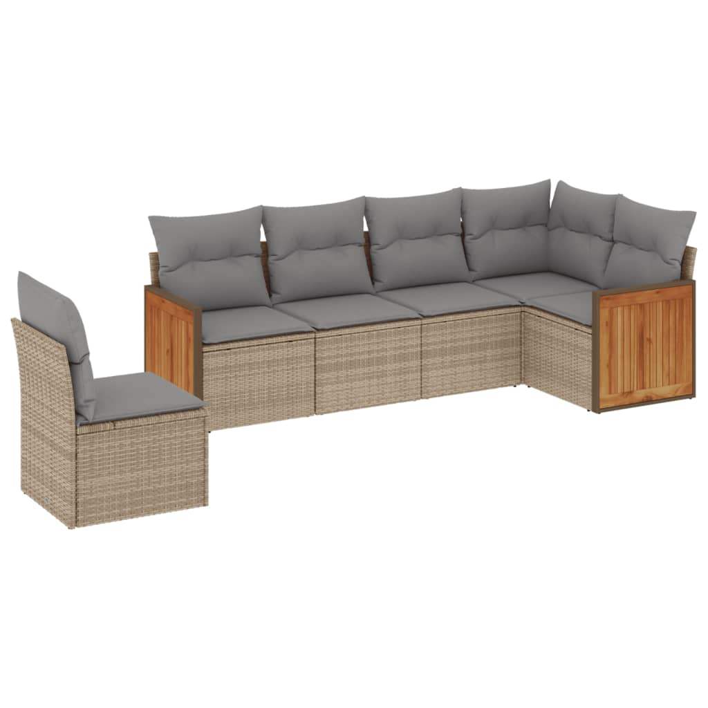 Set Divano da Giardino 6 pz con Cuscini Beige in Polyrattan - homemem39