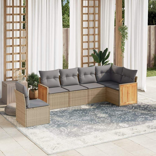 Set Divano da Giardino 6 pz con Cuscini Beige in Polyrattan - homemem39