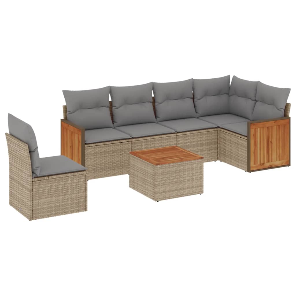Set Divani da Giardino 7 pz con Cuscini Beige in Polyrattan