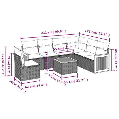 Set Divani da Giardino 7 pz con Cuscini Beige in Polyrattan