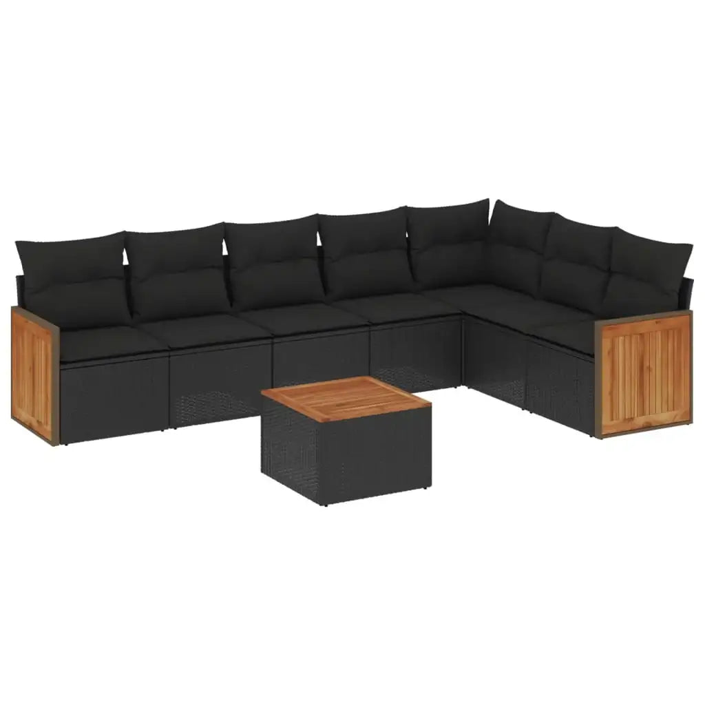 Set Divani da Giardino con Cuscini 8 pz Nero in Polyrattan - homemem39
