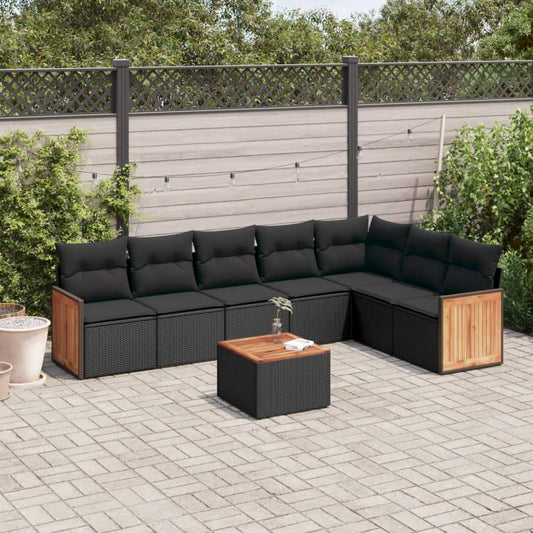 Set Divani da Giardino con Cuscini 8 pz Nero in Polyrattan - homemem39