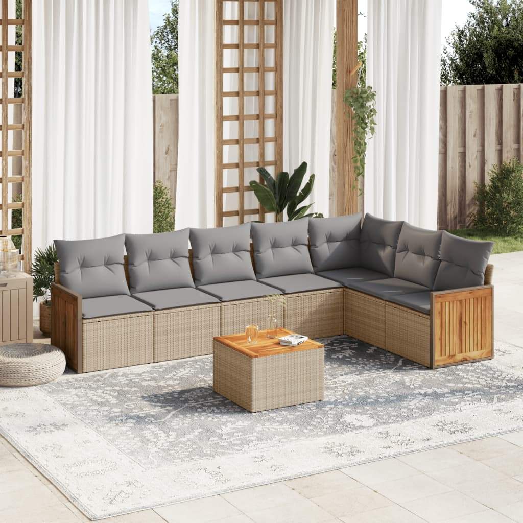 Set Divano da Giardino 8 pz con Cuscini Beige in Polyrattan - homemem39