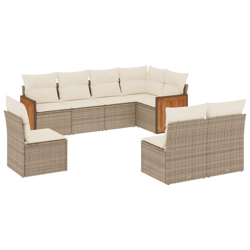 Set Divano da Giardino 8 pz con Cuscini Beige in Polyrattan - homemem39