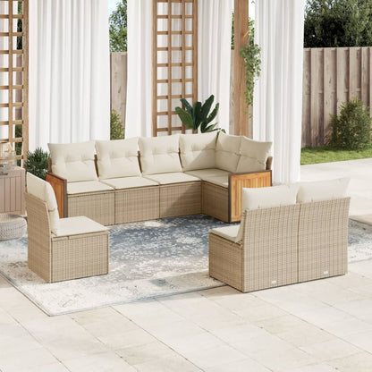 Set Divano da Giardino 8 pz con Cuscini Beige in Polyrattan
